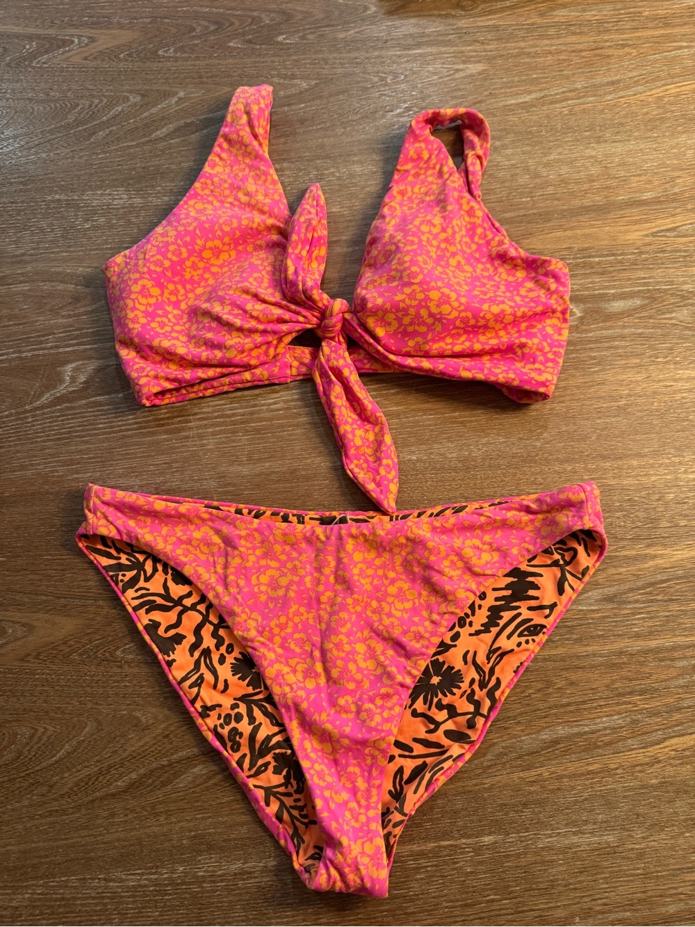 Maaji Pink and Orange Floral Tie-Front Bikini